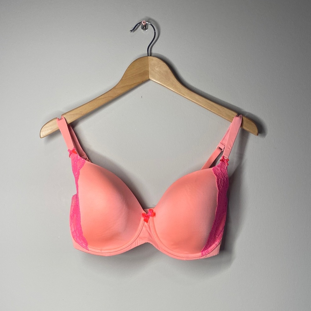 ✨ La Senza Coral + Hot Pink Lace Push-Up Bra – Size 36DD